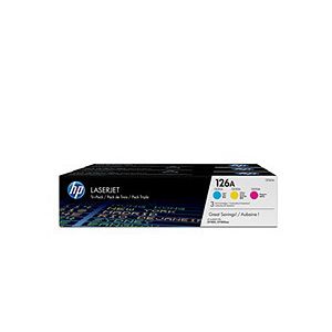 HP 126A 3-pack Cyan/Magenta/Yellow Original LaserJet Toner Cartridges with ColorSphere Toner